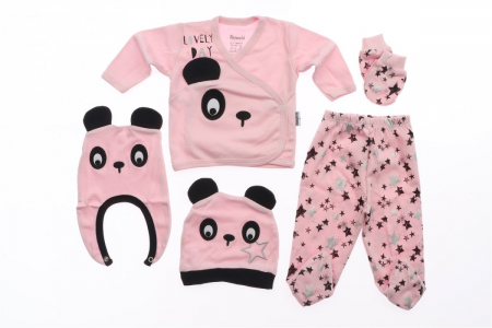 Nou Nascuti - Set 5 piese Urs Panda Roz nou nascuti bumbac