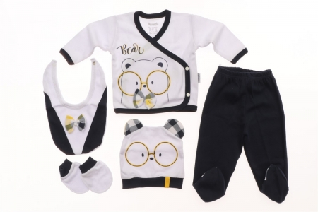 Nou Nascuti - Set 5 piese Ursulet cu Ochelari nou nascuti bumbac