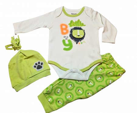 Set body, pantaloni si caciulita Little Boy bebelusi bumbac 3-9 luni  [1]