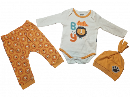 Set body, pantaloni si caciulita Little Boy bebelusi bumbac 3-9 luni  [2]