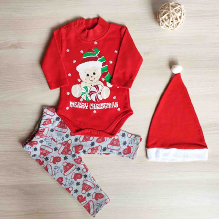Accesorii - Set body, pantaloni si caciulita Merry Christmas 0-12 luni