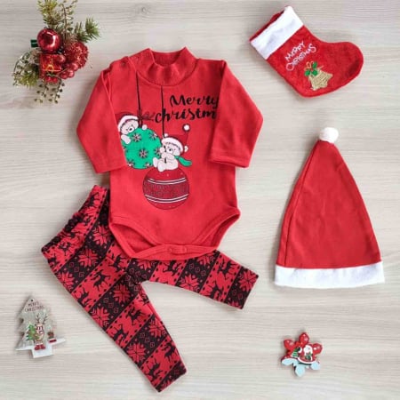 Accesorii - Set body, pantaloni si caciulita ursuleti Merry Christmas 0-12 luni