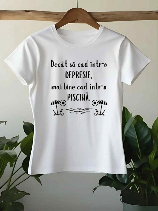 TRICOU PERSONALIZAT DAMA - Decat sa cad intr-o depresie, mai bine cad intr-o piscina [1]