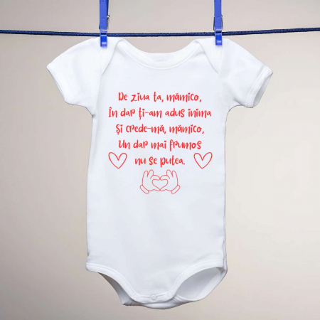 Body-uri personalizate - Body copii - De ziua ta, mamico, In dar ti-am adus inima!
