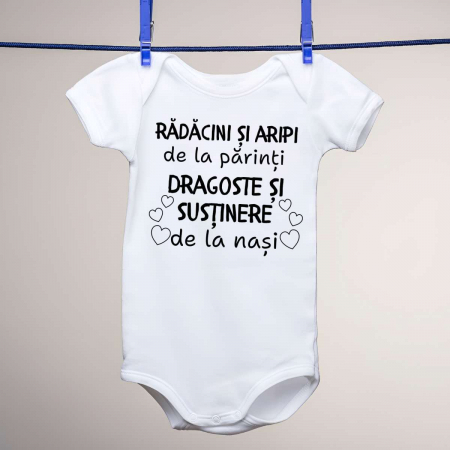 Body-uri personalizate - Body copii - Radacini si aripi de la parinti, dragoste si sustinere de la nasi