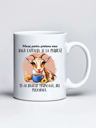 Cani pentru familie, rude si prieteni - Cana personalizata - Mesaj pentru prietena mea: baga cafeaua si la munca!
