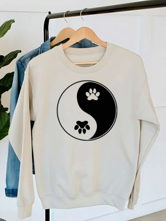 Hanorace fara gluga cu pisici - HANORAC DAMA OVERSIZE PERSONALIZAT - Yin și Yang pisici