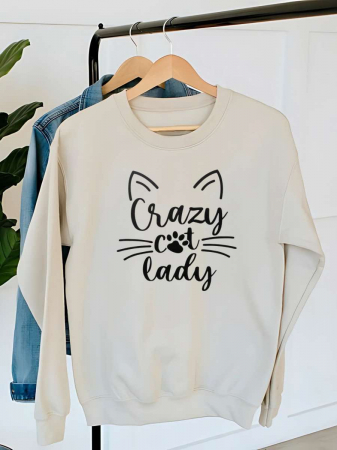 Hanorace fara gluga cu pisici - HANORAC DAMA OVERSIZE PERSONALIZAT - Crazy cat lady