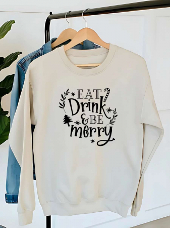 Crăciun - HANORAC DAMA OVERSIZE PERSONALIZAT - Eat Drink & Be Merry