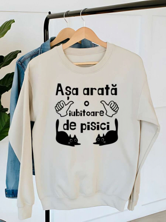 Hanorace fara gluga cu pisici - HANORAC DAMA OVERSIZE PERSONALIZAT - Asa arata o iubitoare de pisici