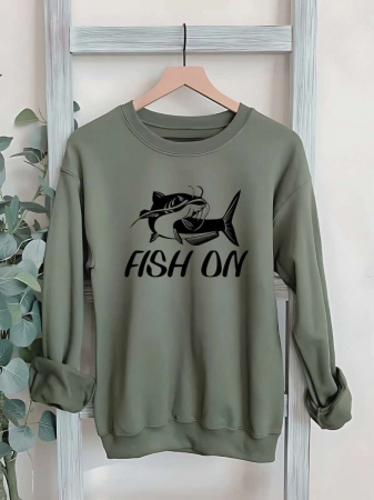Hanorace fara gluga pentru pescari - HANORAC FARA GLUGA BARBATESC PERSONALIZAT - Fish on