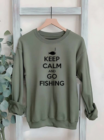 Hanorace fara gluga pentru pescari - HANORAC FARA GLUGA BARBATESC PERSONALIZAT - Keep calm and go fishing