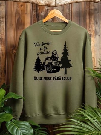 Hanorace fara gluga personalizate - HANORAC FARA GLUGA BARBATESC PERSONALIZAT - La femei si la padure nu se mere' fara scule