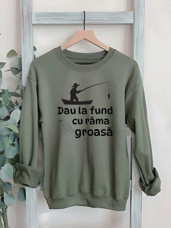 Hanorace fara gluga pentru pescari - HANORAC FARA GLUGA BARBATESC PERSONALIZAT - Dau la fund cu rama groasa