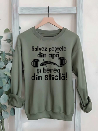 Hanorace fara gluga pentru pescari - HANORAC FARA GLUGA BARBATESC PERSONALIZAT - Salvez pestele din apa si berea din sticla