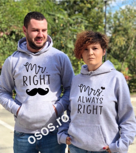 Set hanorace personalizate - Set hanorace cuplu - Mr. right. Mrs always richt