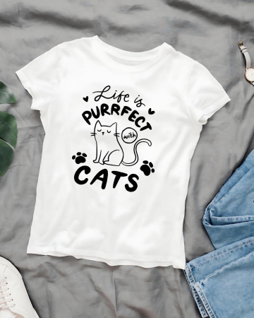 Tricouri cu pisici - TRICOU PERSONALIZAT DAMA CU PISICI - Life is purrfect with cats