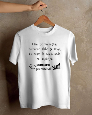 Tricouri amuzante - TRICOU PERSONALIZAT PENTRU BARBATI - Cand se imparteau corpurile slabe si sexy, eu eram la coada unde se impartea pomana porcului