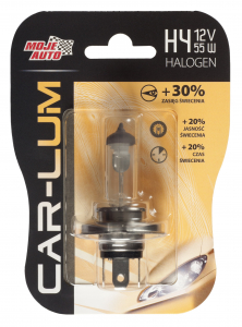 Becuri si sigurante auto - Bec halogen Car-Lum +30, H4 12V 60/55W P43T-38, blister