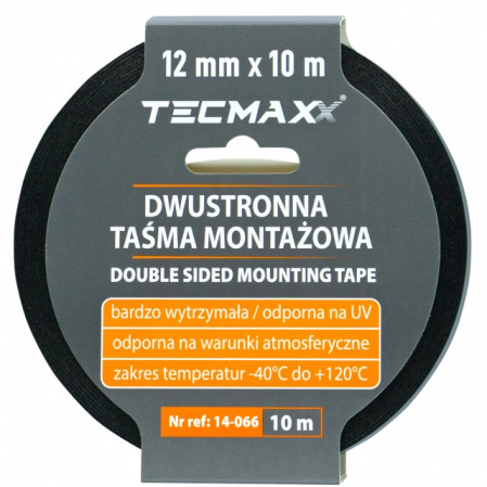 Benzi adezive - Banda pentru montaj dublu adeziva din PE, neagra, 12mm x 10 m