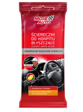 Curatare interior - Cockpit Wipes Gloss – Servetele intretinere bord, lucioase, lamaie, pachet 24 buc.
