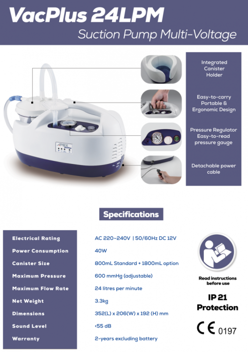 Aspirator Secretii VAC Plus, 800 ml, 600 mmHg, 24 LPM, cu baterie [2]