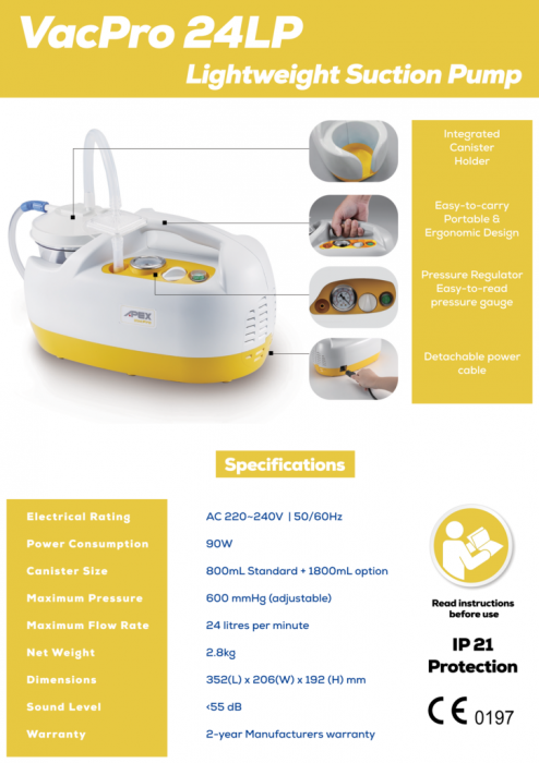 Aspirator Secretii VAC PRO, 800 ml, 600 mmHg, 24 LPM, fara baterie [2]