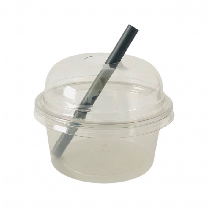 Cupa desert din plastic + capac bombat cu orificiu, 200 cc,  100buc/set [1]