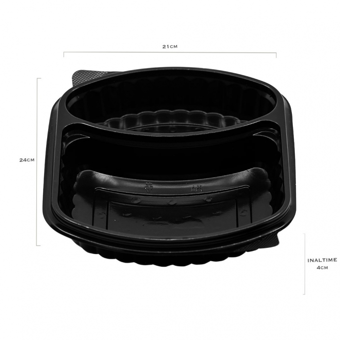 Caserola meniu neagra 2 compartimente + capac, 50 BUC/SET [2]