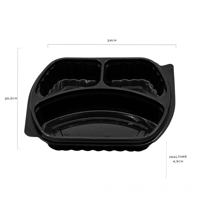 Caserola meniu neagra 3 compartimente + capac, 50 BUC/SET [2]