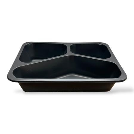Caserole pp + capace - Caserole PP termosudabile 3 compartimente 227x178x45 mm set 50 buc – ambalaje alimentare pentru catering și take-away