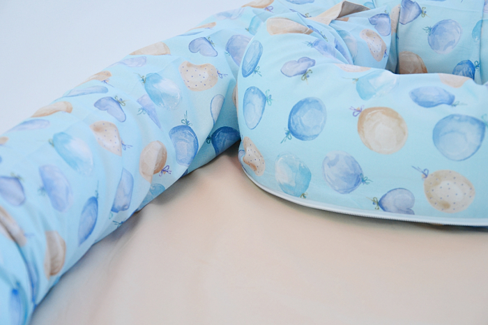 Baby nest 0-8 luni 3 in 1: culcuș, protecție patuț și saltea, model albastru cu baloane și bej [3]