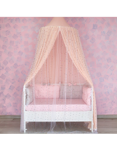 Baldachin de tavan din tulle si voal, peach alb [3]