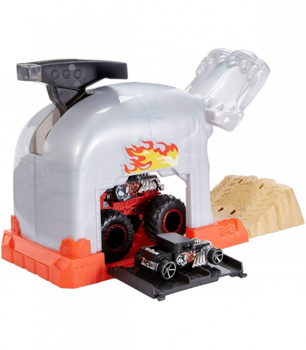 HOT WHEELS LANSATOR MONSTER TRUCK CRANIUL CU DOUA MASINUTE [4]