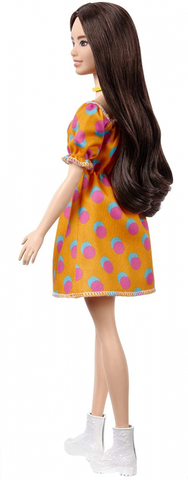 Papusa barbie fashionista satena cu rochita portocalie cu buline [6]
