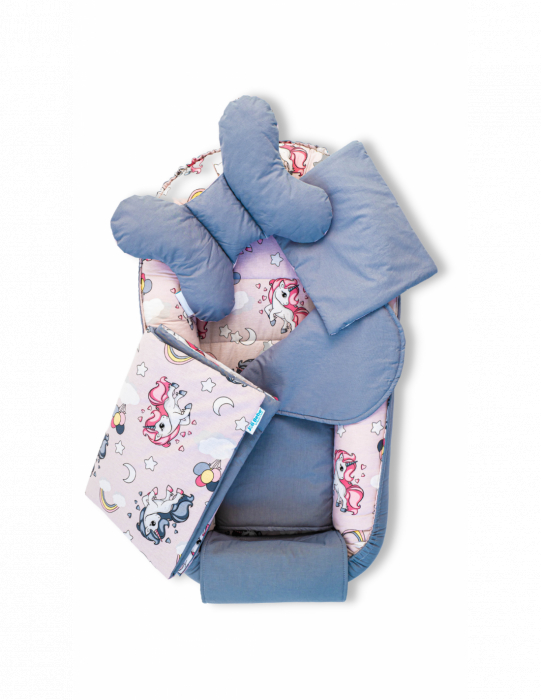 Set 5 piese Baby Nest din Bumbac, model gri unicorn [2]