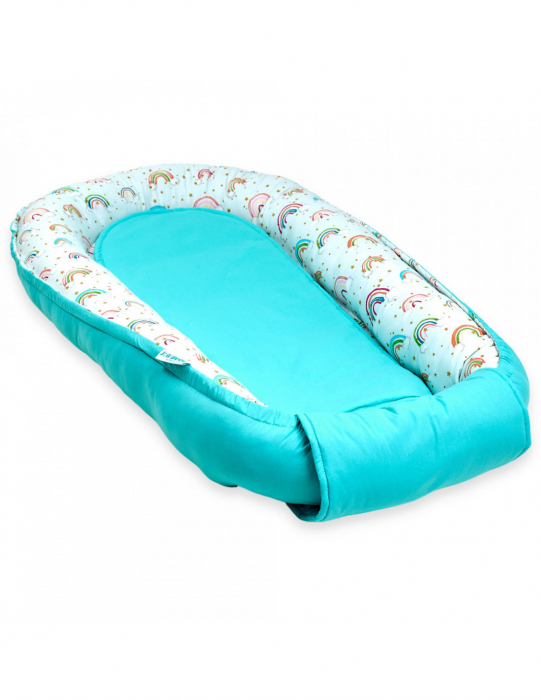 Set 5 piese Baby Nest din Bumbac, curcubeu cu turcoaz [2]