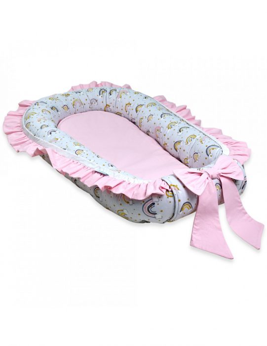 Set 5 piese Baby Nest Premium din Bumbac, curcubeu cu roz deschis [2]