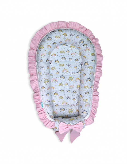 Set 5 piese Baby Nest Premium din Bumbac, curcubeu cu roz deschis [3]