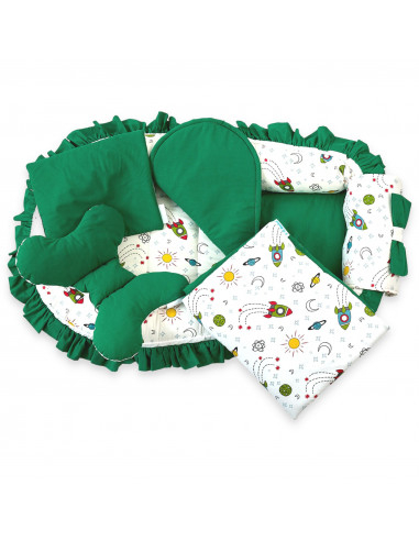 Set 5 piese Baby Nest Premium din Bumbac, rachete cu verde inchis [2]