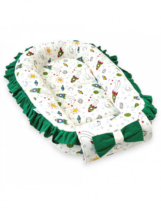 Set 5 piese Baby Nest Premium din Bumbac, rachete cu verde inchis [3]