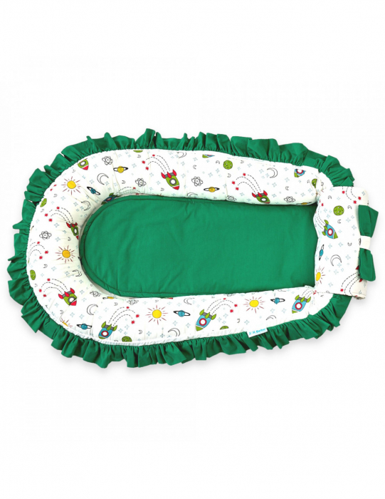 Set 5 piese Baby Nest Premium din Bumbac, rachete cu verde inchis [5]