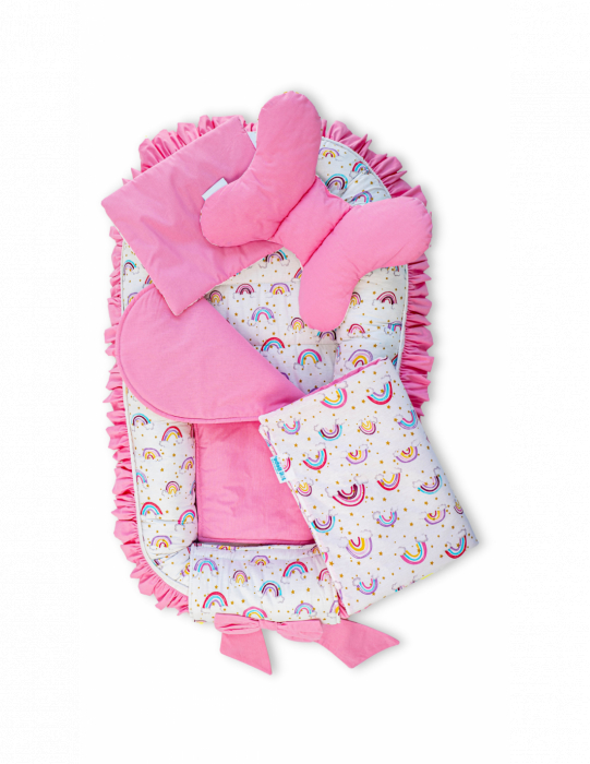 Set 5 piese Baby Nest Premium din Bumbac, model fundita roz [4]