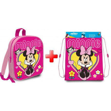 Ghiozdane si genti fete - Set ghiozdan si geanta sport Minnie Mouse pentru gradinita