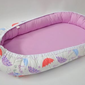 Baby Nest 0-6 luni, compact, model cu lila si umbrele [1]