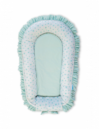 Baby Nest - Baby nest 0-8 luni 3 in 1: culcuș, protecție patuț și saltea, model bleu cu stelute