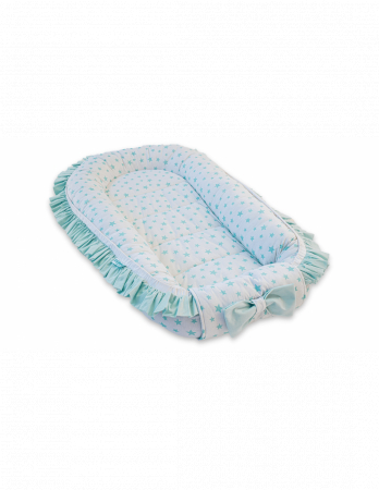 Baby nest 0-8 luni 3 in 1: culcuș, protecție patuț și saltea, model bleu cu stelute [2]