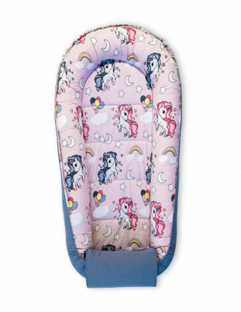 Baby Nest - Baby Nest din Bumbac, model gri unicorn