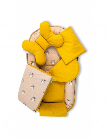 Set 5 piese Baby Nest din Bumbac, model galben bufnita [1]