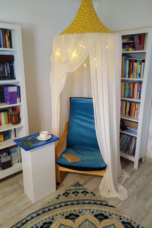 Baldachin de tavan crem și caciula galbena cu stele albe, diametru 75 cm [2]